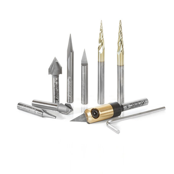 AMS-128 8-Pc V Carving CNC Router Bit Collection