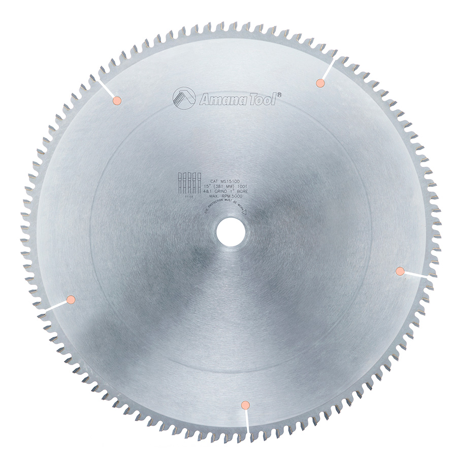 MS15100 Carbide Tipped Miter 15 Inch Dia x 100T 4+1 ATB, -2 Deg, 1 Inch Bore